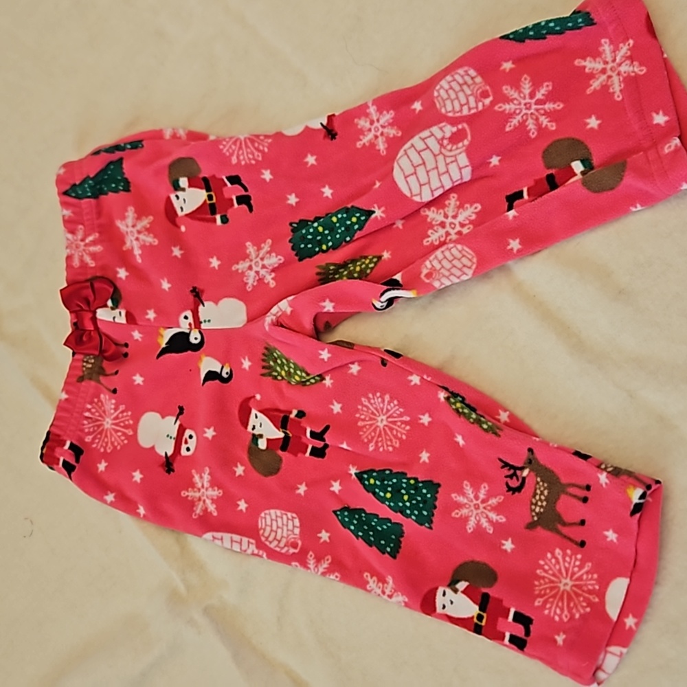 Carter's 12 month pink fleece Santa pajama pants